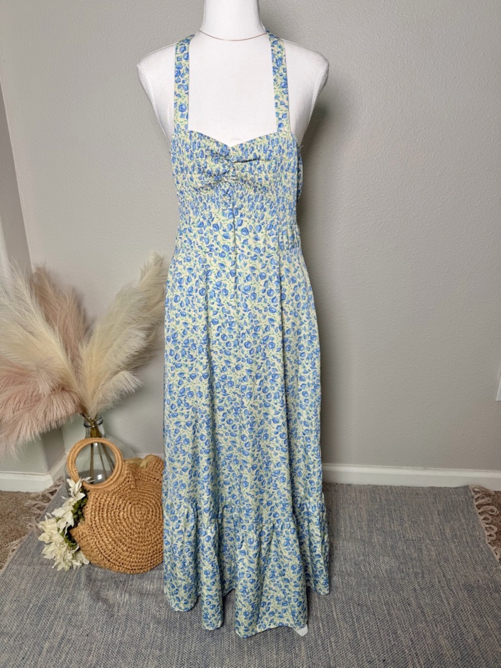 Blue Floral Sundress with Smocked Bodice - Picture 10 of 12